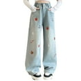 thumbnail image 2 of XQYLOS Girls Flare Leg Baggy Jeans Cute Embroidery Wide Denim Pants Washed 𝖸𝟤𝖪 Streetwear Elastic Waist Trousers, 2 of 9