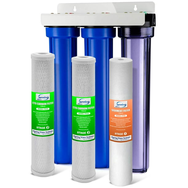 iSpring WCB32C Système de filtration d'eau à 3 étages avec filtres  surdimensionnés à sédiments fins et blocs de carbone 20 x 2,5 cm 