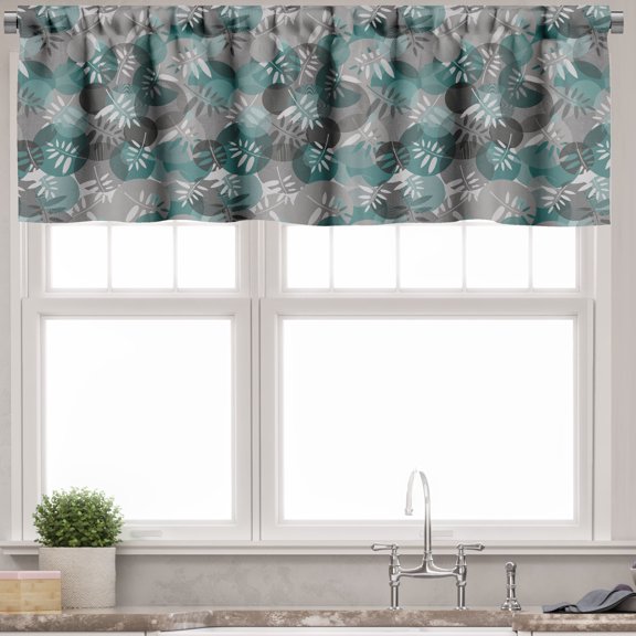 Ambesonne Exotic Valance Pack of 2, Leaves with Circle Spirals, 54"X12", Hunter Green and Grey
