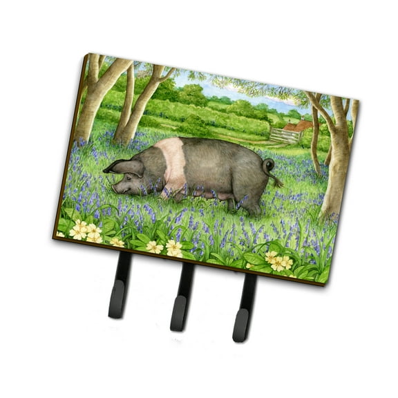 Pig In Bluebells by Debbie Cook Leash or Key Holder