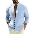 thumbnail image 3 of Vetsdori Mens Long Sleeve T-Shirts Linen Pocket Button down Winter Outdoor Casual Plain Stand-up collar Trendy Tops for Men, 3 of 9