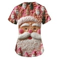 thumbnail image 4 of HaHaHappy Women's Christmas Scrubs Plus Size V Neck Casual Christmas Santa Print Scrub Shirts Dressy Short Sleeve Cute Scrub Tops Medical Uniform Nursing Nurse Workwear with Pocket Pink XL, 4 of 4