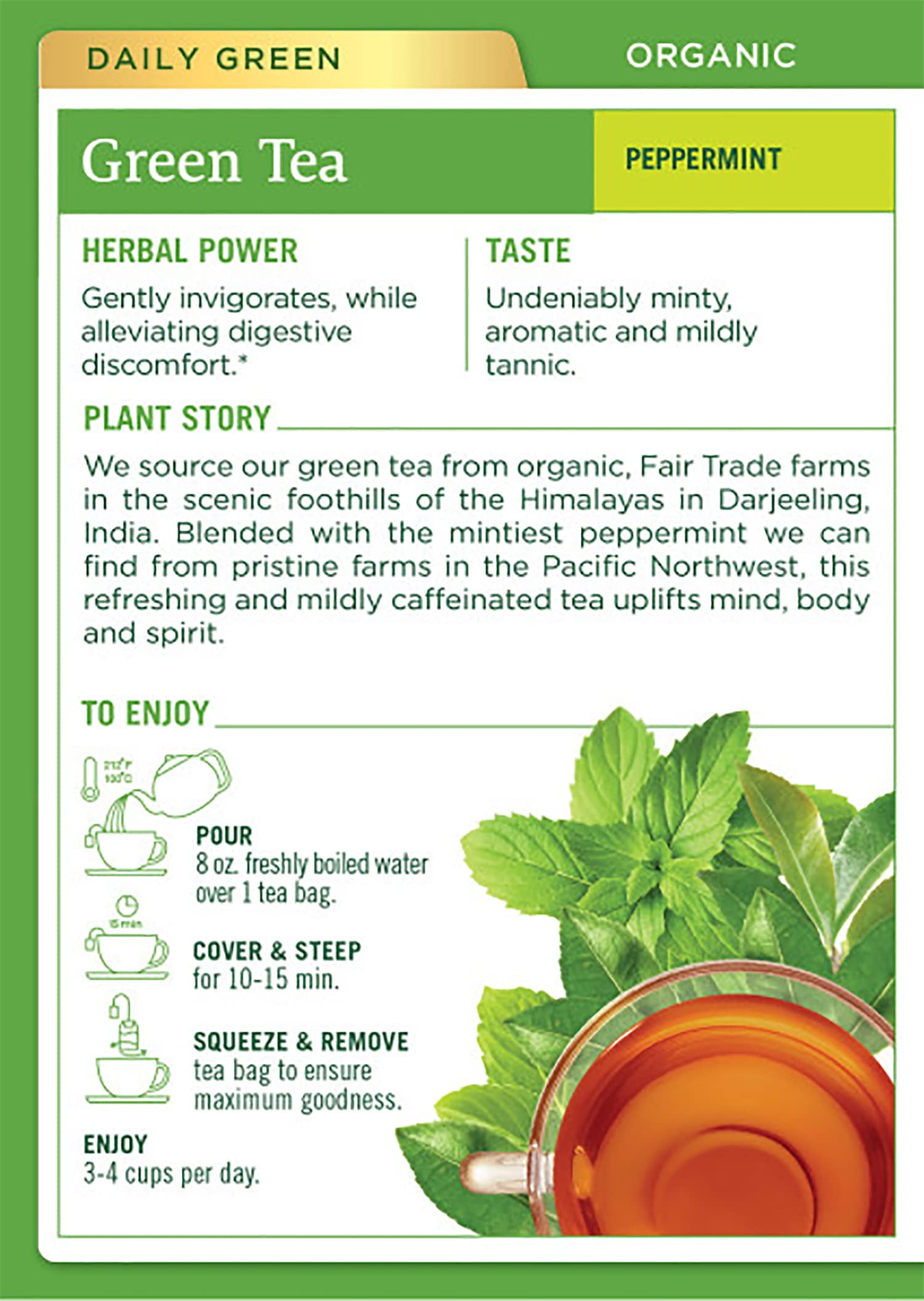 Traditional Medicinals Organic Green Tea Peppermint Herbal Tea, Alleviates Digestive Discomfort, (Pack Of 3) - 48 Tea Bags Total