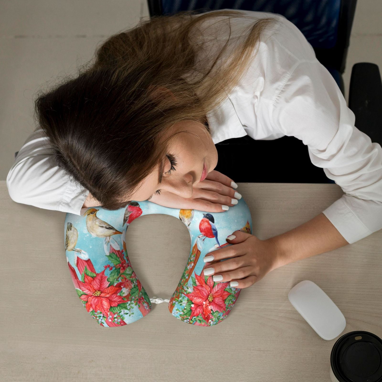 Xecao Winter Birds on the Fence Print Memory Foam Cervical Neck Pillow Versatile U-Shaped Pillows for Home,Office,Camping,Travelling,Soft Washable Cover
