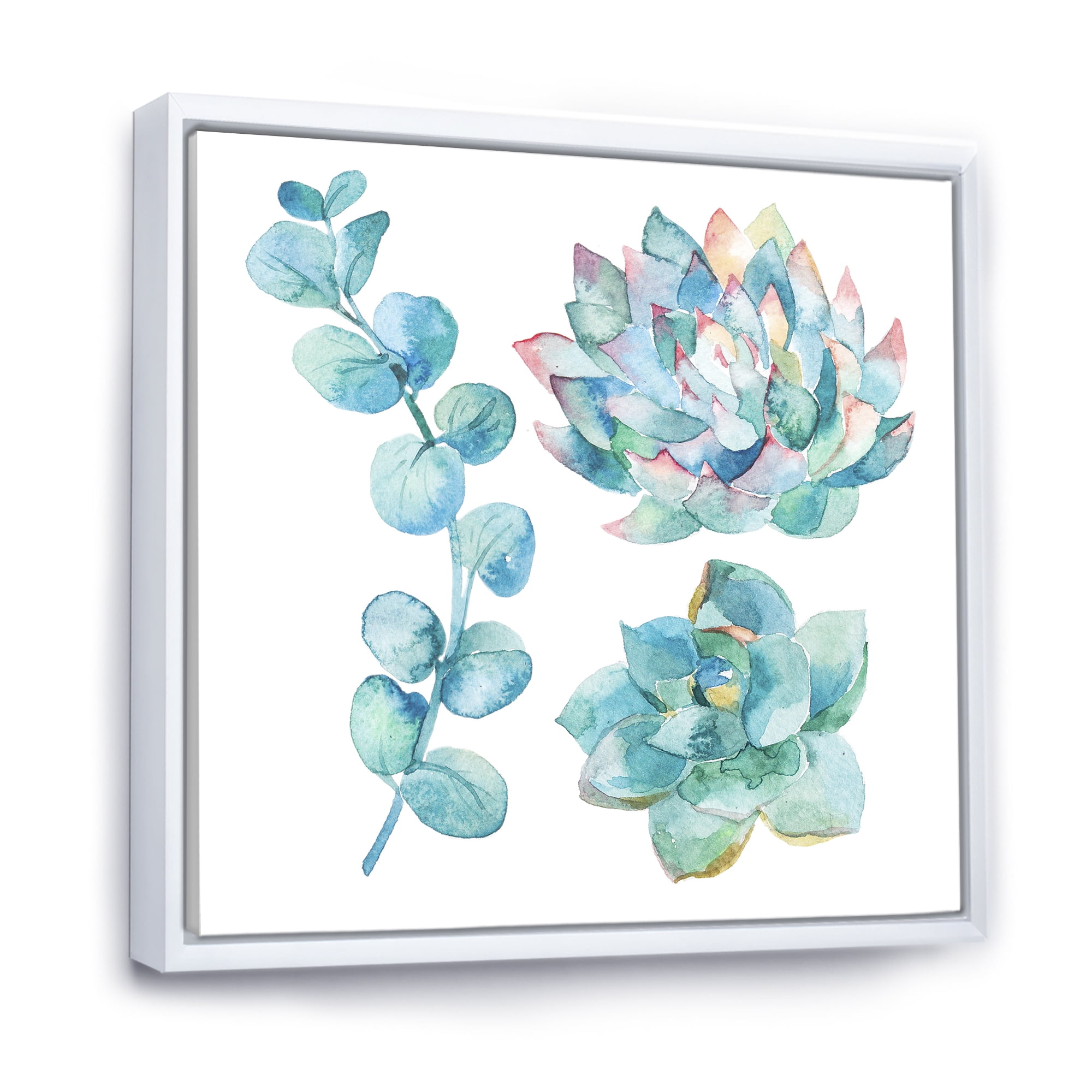 Designart 'Succulents and Eucalyptus Leaves' Traditional Framed Canvas Wall Art Print