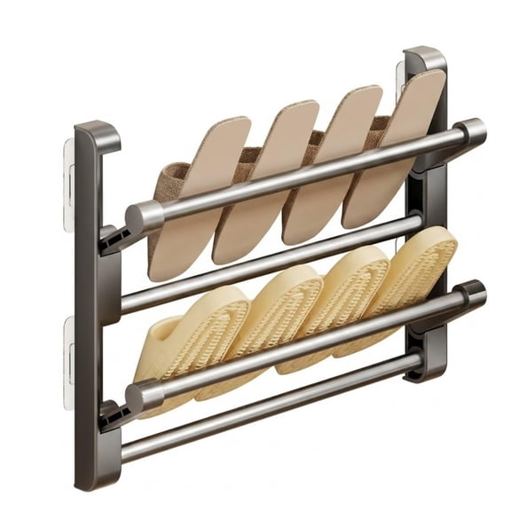 Wall Mounted Foldable Shoe Rack, 2-Tier Foldable Shoe Organizer, Space Aluminum