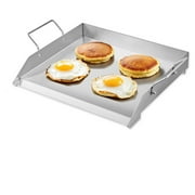 KFFKFF Griddle in Stainless Steel, Dimensions 18x16 inch, Flat Rectangular Shape, Suitable for BBQ Grill, Teppanyaki, Compact Cookware with Handle, Ideal for Outdoor Activities like Camping