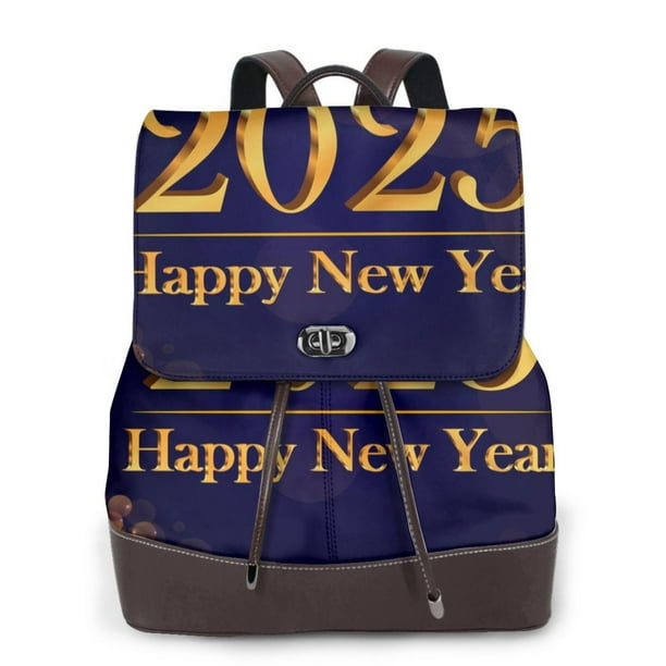 Balery 2025 Happy New Year 3 Mochila de Cuero para Mujeres, Gran Capacidad, Bolsa de Viaje Multifuncional, Mochila de Cuero y Bolsa de Hombro para Mujeres
