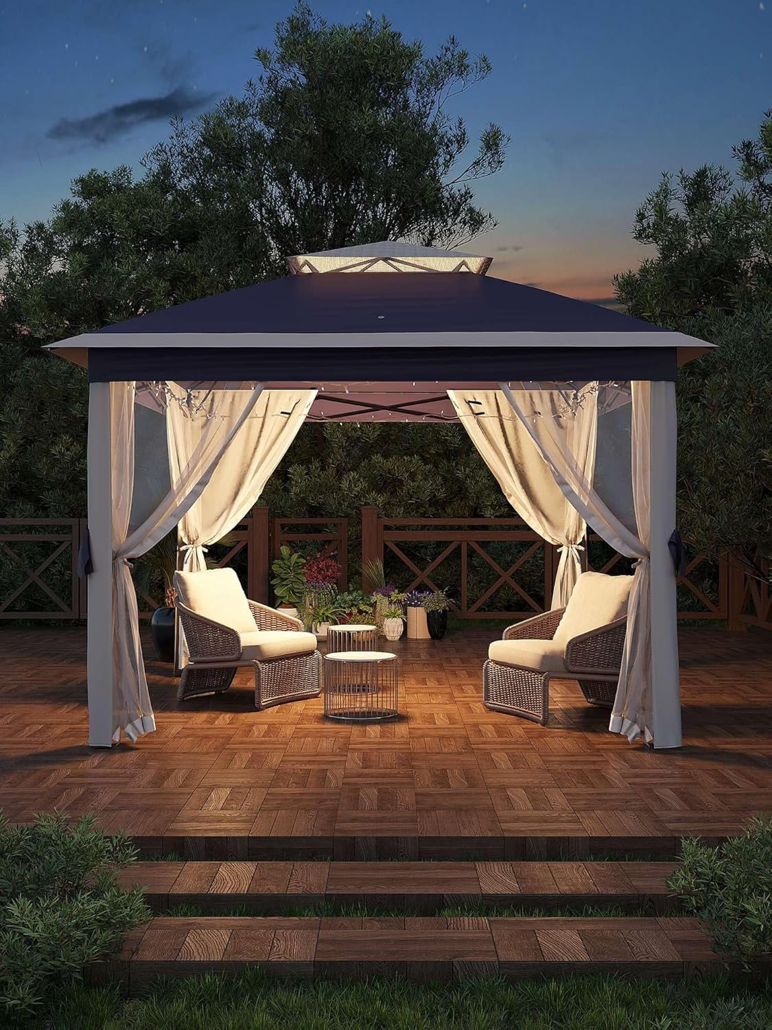 Accreate 11x11 ft Outdoor Gazebo with Mosquito Net - Heavy Duty Patio Shelter, Double Roof & Sturdy Metal Frame for Backyard, Garden, Deck and Lawn