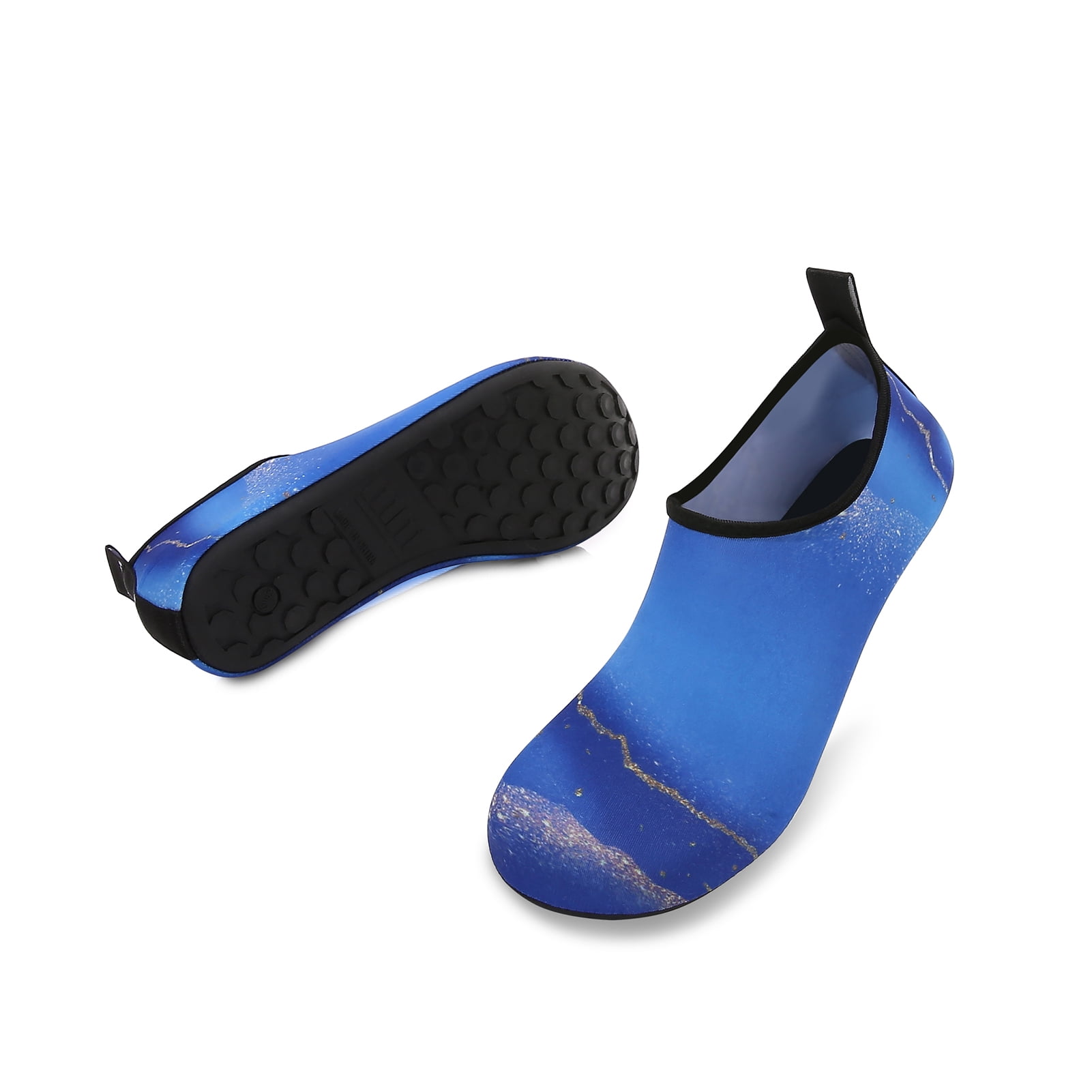 Men and Women a Slip On Barefoot Quick-Dry Beach Aqua Yoga Water Shoes (Glitter/Blue Gold, 4-5 Women)