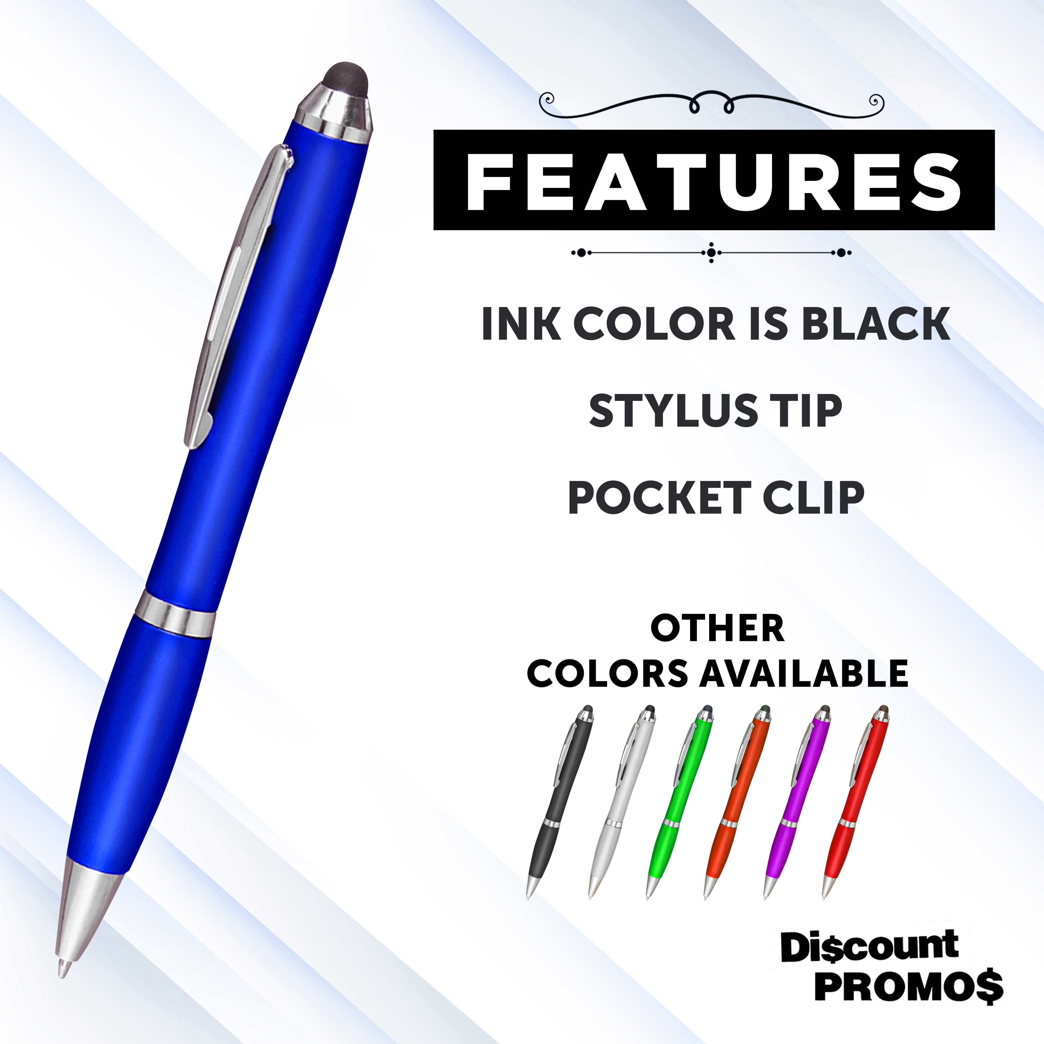 Plastic Stylus Pens Set of 10, Bulk Pack - Black Ink, Great for Office, School, Business, Tradeshows, Events - Blue