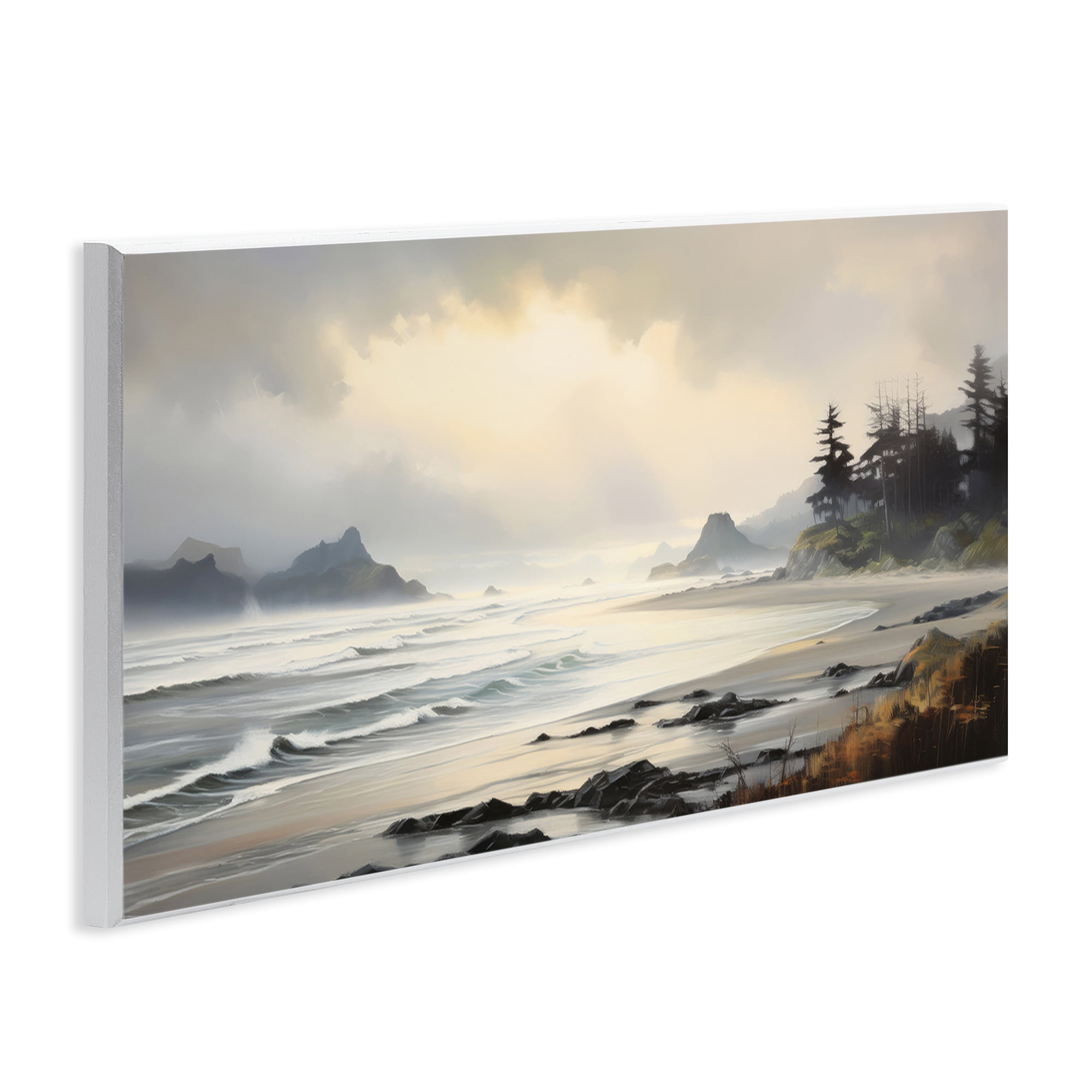 Stupell Industries Coastal Shore Inlet Coastal Painting Unframed Art Print Wall Art, 17 x 7