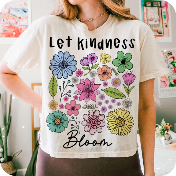 Let Kindness Bloom T-shirt, Retro Boho Flower Shirt, Mental Health Awareness Shirt, Be Kind Floral Design Tee