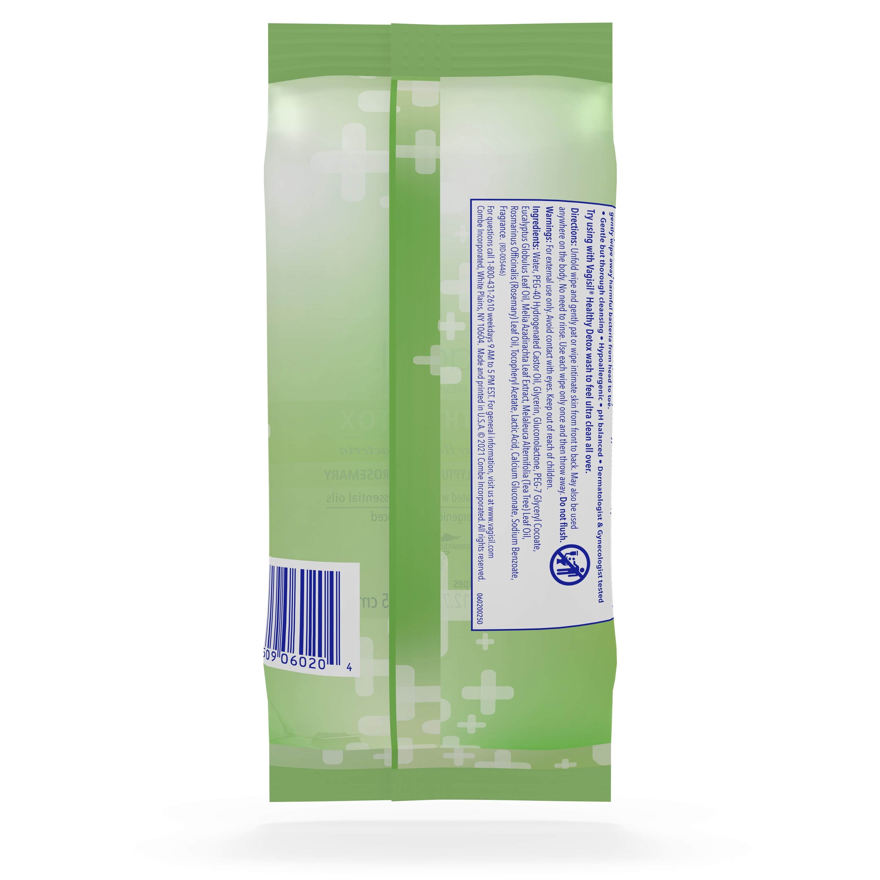 Vagisil Healthy Detox Wipes, Formulated with Essential Oils, in a Re-Sealable Pouch 20 Count 3 Pack