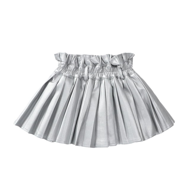 SXcggal One Robe de Mode pour Enfants en PU Couleur Unie Jupe Complète Jupe Fille Douce Mignonne Décontractée Robe pour Enfants
