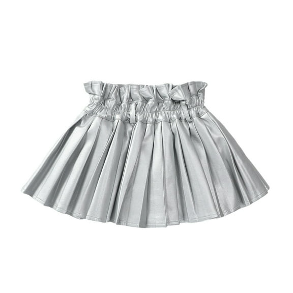 JAKANYQ Toddler Child PU Solid Color Fashion Personality Dress Full Skirt Girls Skirt Silver 5-6 Years