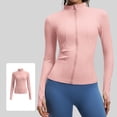 thumbnail image 6 of Women's Athletic Jackets Slim Fit Long Sleeve Workout Tops Yoga Zip up Jackets Gym Tops Golf Shirts with Thumb Hole Pink M(M), 6 of 8