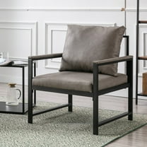 UWR-Nite Modern PU Leather Accent Chair Arm Chair with Extra-Thick Padded Backrest and Seat Cushion Sofa Chairs for Living Room Bedroom, 105 Degree Slant Back, Non-Slip Adsorption Feet