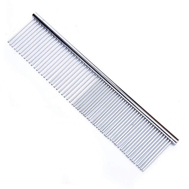 Peine de acero para mascotas con extremos redondeados dientes de acero inoxidable, peine de metal para perros de gato compatible con la eliminación de enredos y nudos, 7 1/2 pulgadas L Afortunado Sencillez