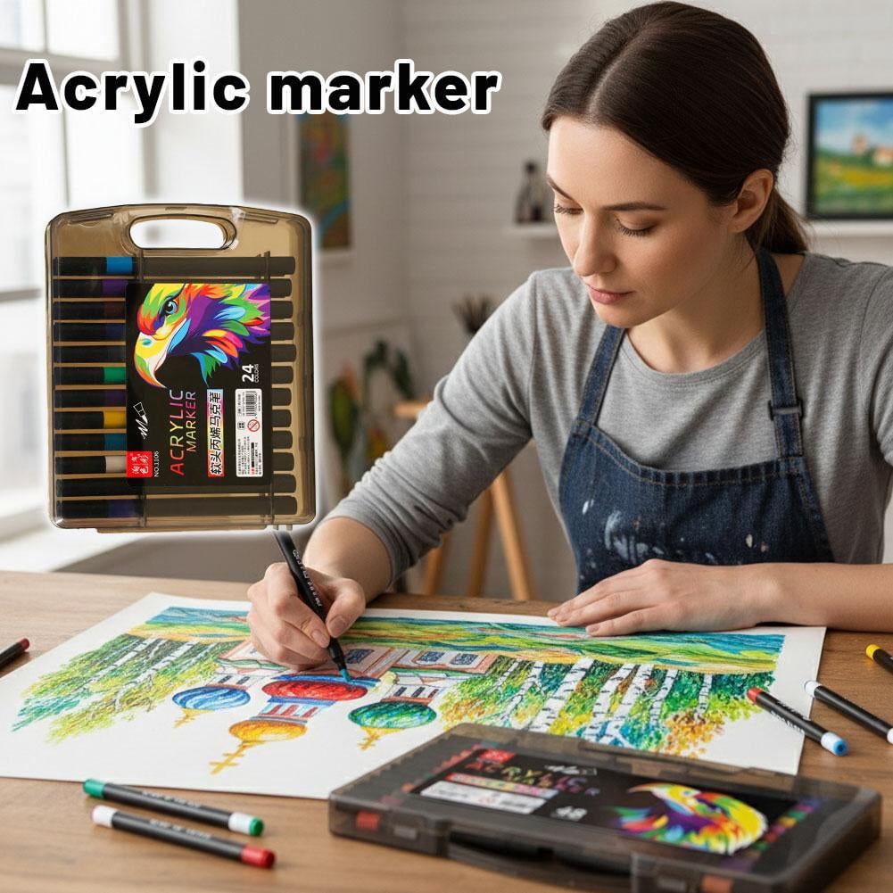 24/48 Colours Acrylic Paint Pens, Soft Brush Tip Acrylic Markers, Premium Art Pens
