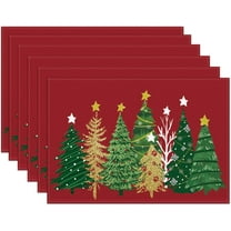 Christmas Placemats Set of 6, 12x18 Inch Red Pines Trees Table Mats, Seasonal Winter Xmas Holiday Table Decors for Home Kitchen Dining Party