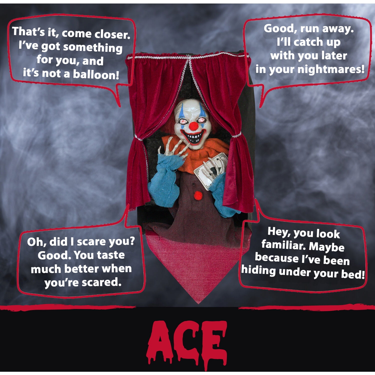 Haunted Hill Farm Animatronic Clown Indoor/Outdoor Halloween Decoration, 2.3 lbs.