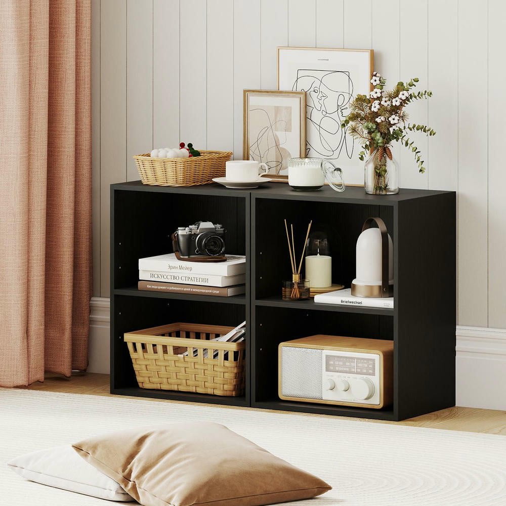 Resenkos 2-Cube Adjustable Bookcase, 5-Position Shelf, Floor Standing, Black