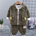 thumbnail image 3 of MEZZALL Warm Outfit Children Outfits Suits Clothes Sets Baby Winter 3PCS Outfits Child Long Sleeve Sweatshirt Trousers Sets Comfort Dailywear, Dark Green, 12-18 Months, 3 of 4