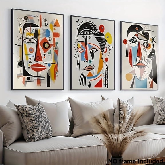 3pcs Decorative Paintings, 2D Frameless Canvas Prints, Frameless Abstract Portrait Oil Art Prints, Picasso Style, Retro, Minimalist, Fashion Theme, Unframed, Wall Art, Suitable for Living Room, Bedr
