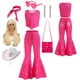 thumbnail image 2 of Movie Barbi Costume for Toddler Girls Margot Robbie Barbe Pink Top and Flared Trousers Suit Kids Halloween Birthday Party Clothe, 2 of 4