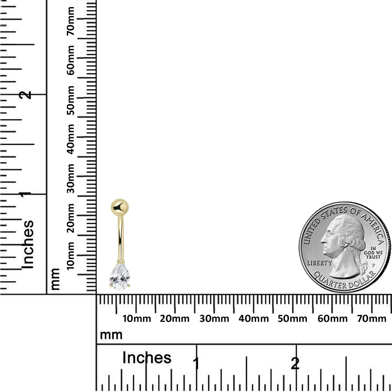 AVORA 10K Yellow Gold Simulated Diamond CZ Pear-shaped Belly Button Ring Body Jewelry (14 Gauge)