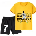 thumbnail image 5 of Conjunto de 2 piezas de camiseta y pantalones cortos deportivos con estampado de jugador de fútbol Ronaldo para niños y niñas, ropa deportiva informal de verano, 5 of 5