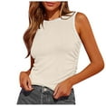 thumbnail image 2 of Conairie Workout Tank Tops Woman Solid Color Ribbed Knit Crew Neck T Shirt Trendy Summer Athletic Running Sleeveless Basic Tee Beige L, 2 of 9