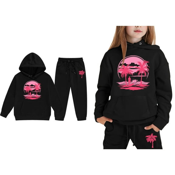 Kids Toddler Sweatsuit 2 Piece Long Sleeve Printed Hooded Sweatsuits Pullover and Active Jogger Pants Winter Clothes Toddler 1-2 Years Boys Clothes Boys Girls Fashion