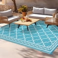 thumbnail image 6 of Memoryfield Waterproof Outdoor Rug 5x8ft for Patios, Plastic Straw Rug Outside Carpet Mats for Picnic, Backyard, Deck, Balcony, Porch, Beach, Light Blue & White, 6 of 9