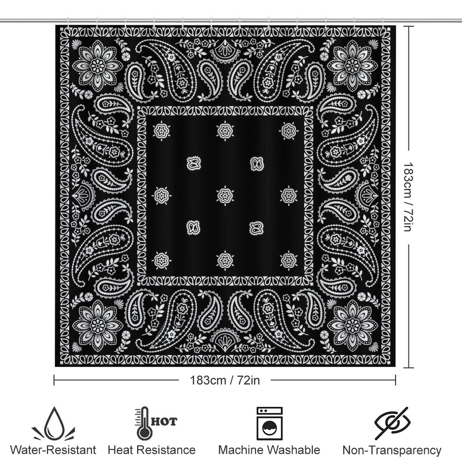 Bandana Pattern Shower Curtain Bathroom Sets Toilet Lid Rug, Bath Mat And Contour Mat, Shower Curtain 4Pcs