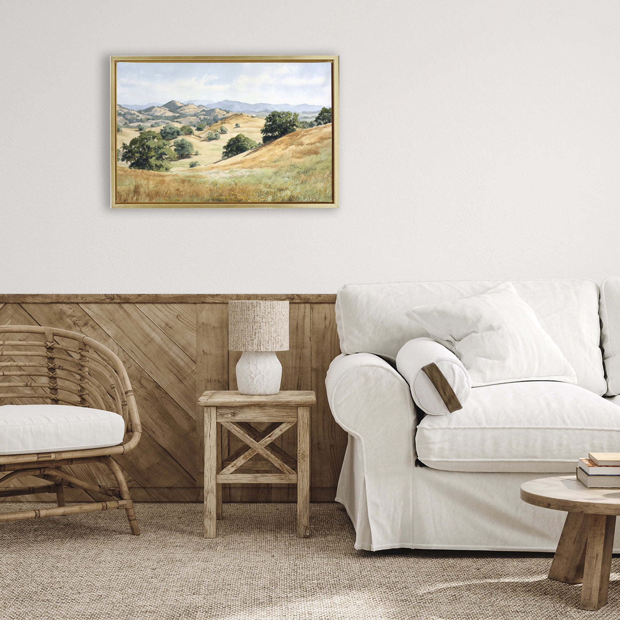 Stupell Industries Idyllic Mountains and Trees Gold Framed Floater Canvas Wall Art, design by Petal Prints Design