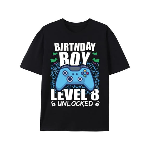 Video Gamer Birthday Boy Level 8 Unlocked T-Shirt Black
