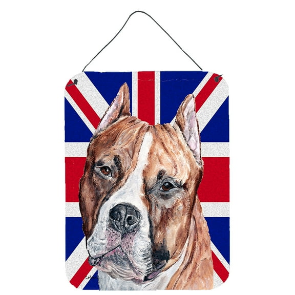 Staffordshire Bull Terrier Staffie with English Union Jack British Flag Wall or Door Hanging Prints