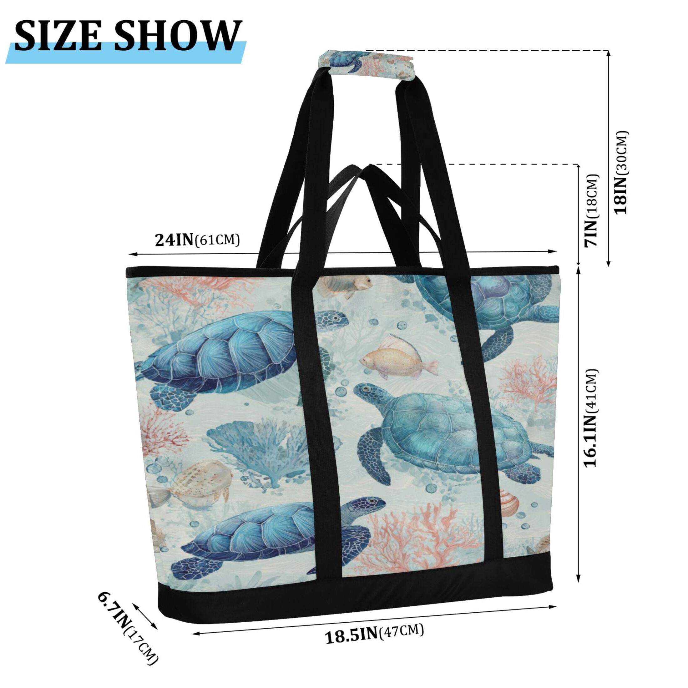 Extra-Large Wide Opening Design Capacity Hand-Held Ice Pack Thickened Insulation Layer For Long-Lasting Cold Retention For Outdoor Shopping Picnics And Camping Deep Green Sea Turtles