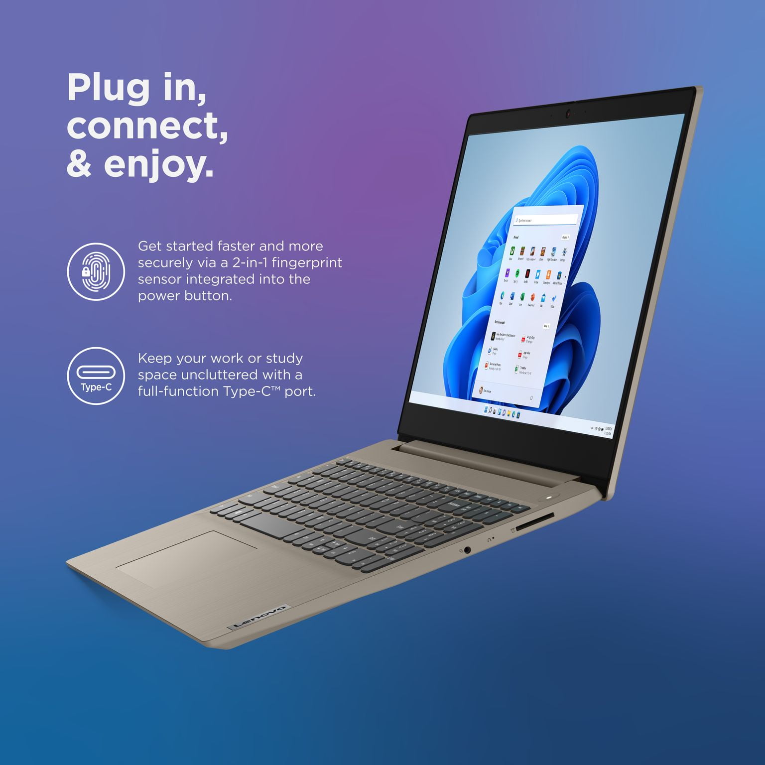 Lenovo Ideapad 3 15.6" FHD Laptop, AMD Ryzen 5 5500U, 8GB RAM, 256GB SSD, Windows 11, Sand, 82KU00YWUS
