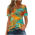 thumbnail image 2 of Youyipin womens tops Petal Sleeve Summer Trendy T Shirt Casual Loose Square Neck Button Blouse Tees short sleeve shirts for women, 2 of 7