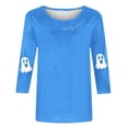 thumbnail image 4 of Women's Funny Halloween T-shirts 3/4 Sleeve Round Neck Ghost Graphic Printed Casual Tees Holiday Tops Plus Size (XL, Sky Blue), 4 of 4