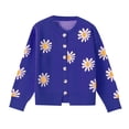 thumbnail image 4 of Manteaux Vestes d'Automne Cardigans Chandails pour Femmes, Cardigan Décontracté à Manches Longues à Col Rond avec Boutons, Cardigan en Tricot à Imprimé Petite Marguerite Bleu, 4 of 4