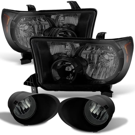 AKKON - For 2007-2013 Toyota Tundra Pickup Black Smoked Headlights Smoked Fog Lights Lamps w/Switch