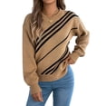 thumbnail image 3 of Women'S Casual Striped Round Neck Lantern Long Sleeve Pullover Sweater Khaki XL, 3 of 9