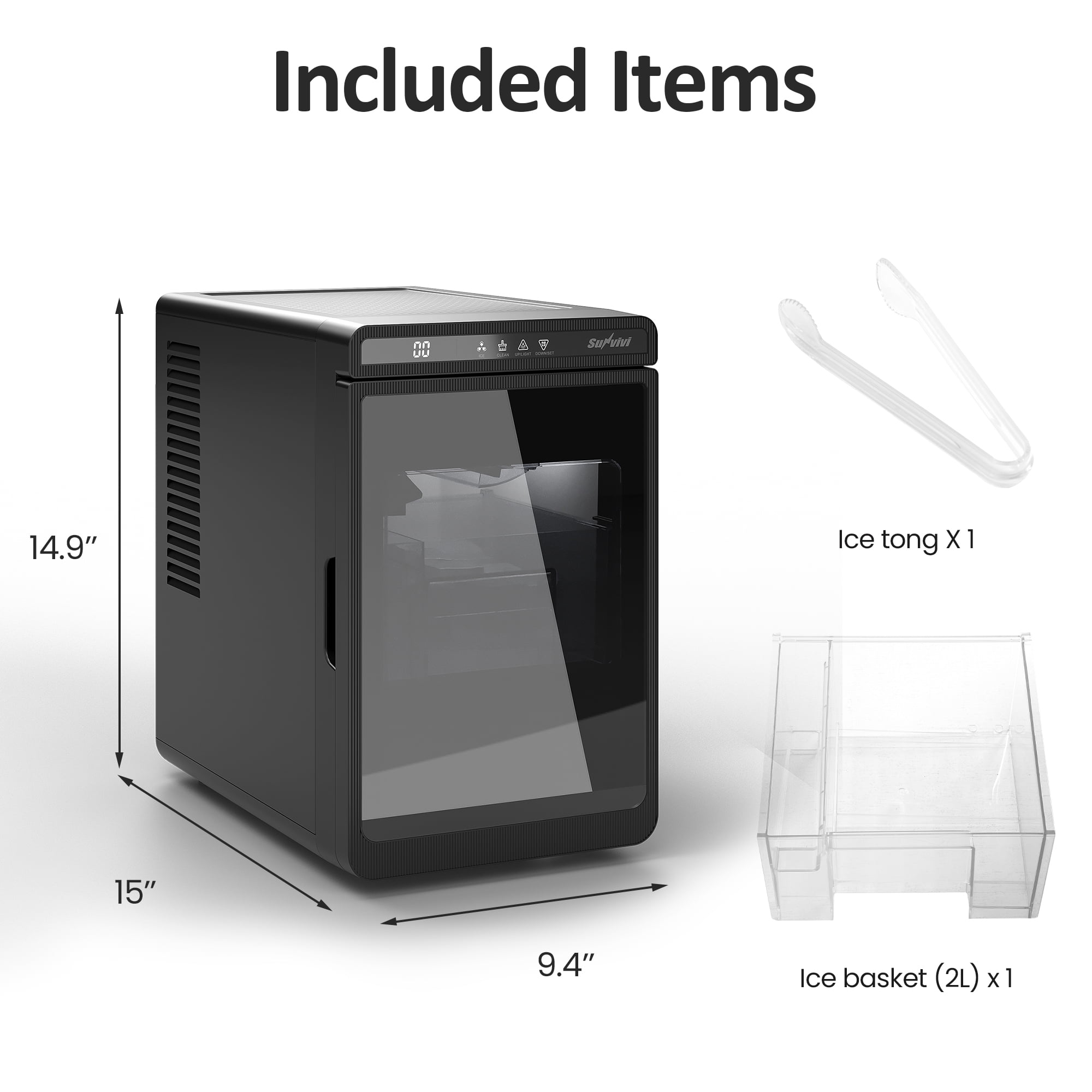 Cozy Home Clear Ice Maker for Home – Compact Countertop Ice Machine with 1.6" Square Ice Cubes, Self-Cleaning, LED Light & Timer, Portable Electric Ice Maker for Kitchen, Bar, RV, Black