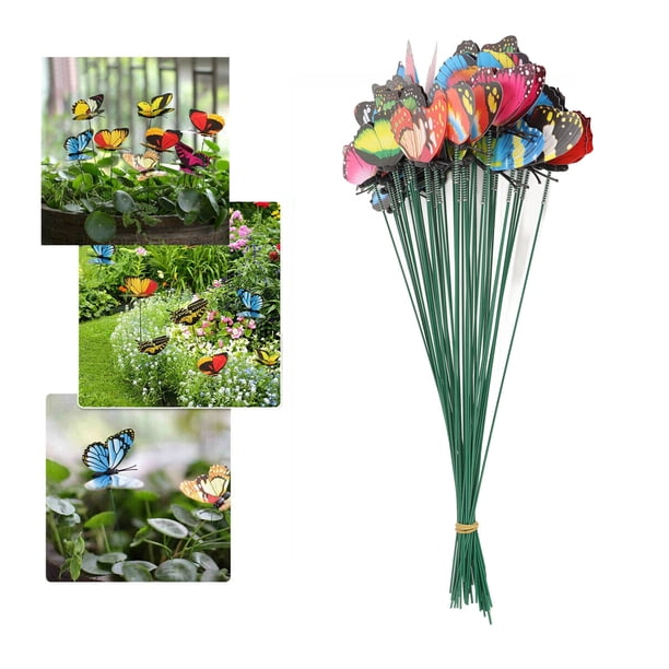 Estacas Decorativas De Mariposa, Estacas De Decoración De Mariposas Vívidas De PVC, 50 Piezas, Estaca De Resorte Resistente A La Intemperie Para Patio