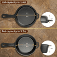 thumbnail image 3 of LIFERUN 2-in-1 Cast Iron Dutch Oven Pot, with Skillet & Lid - 2.9 Qt Deep Pot + 1.27 Qt Frying Pan, Easy Clean, for Oven, Stove, Grill, Campfire, 3 of 8