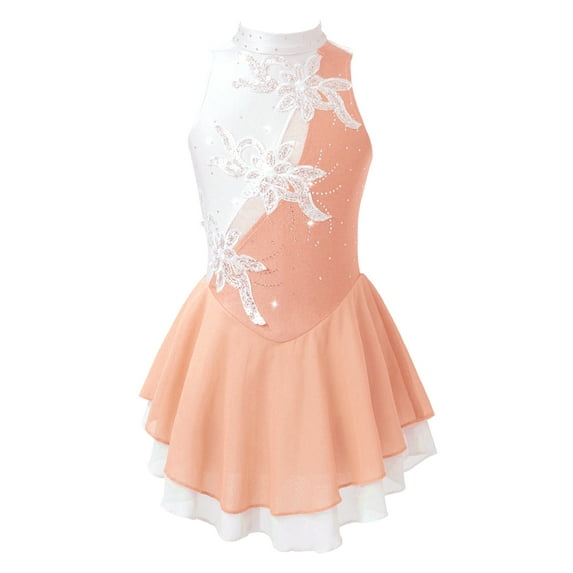 YiZYiF Big Girls Figure Skating Dress Shiny Sequins Floral Gymnastics Dance Leotard